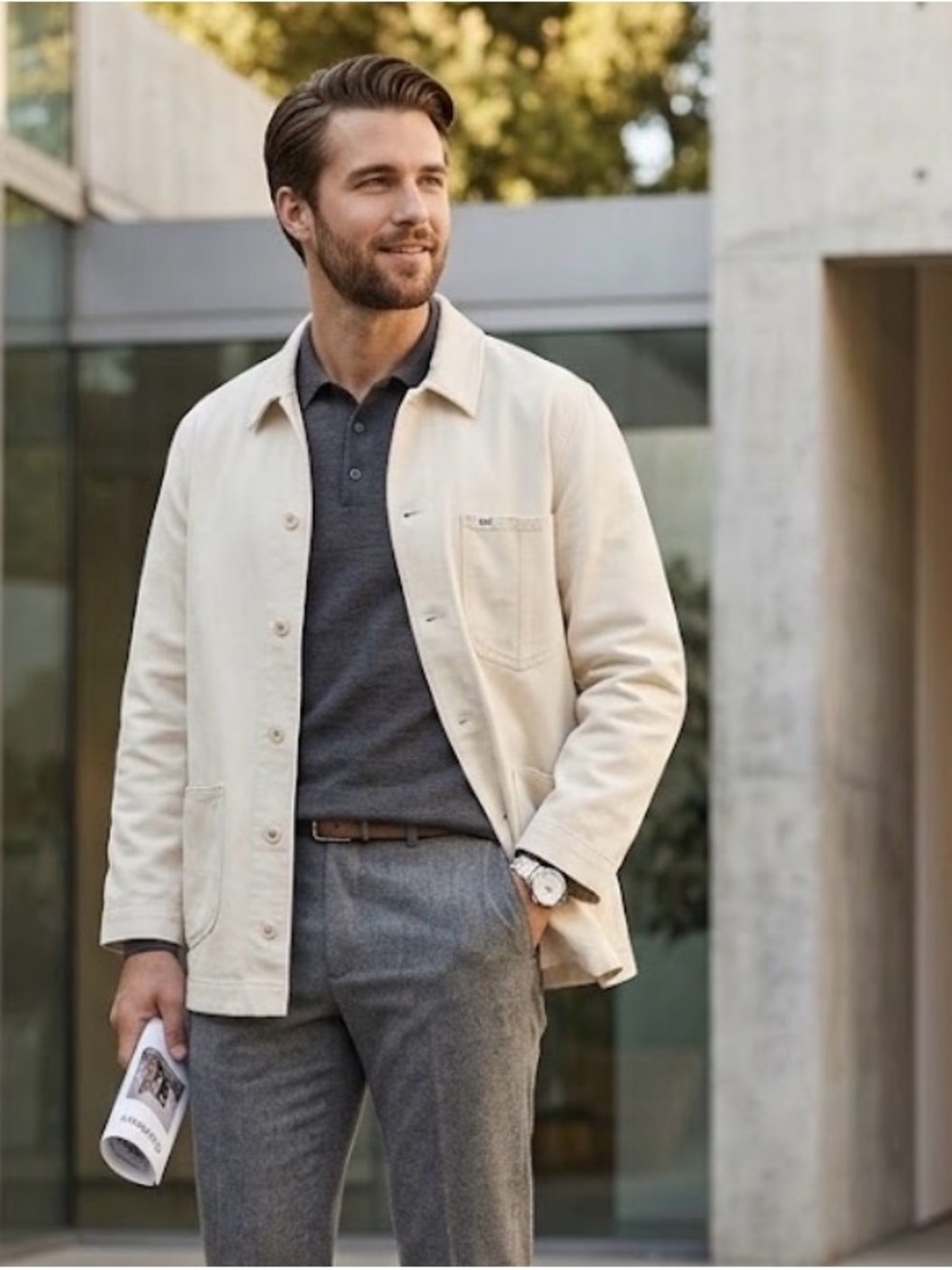 Lee Men's Cream Button-Down Work Shirt Jacket